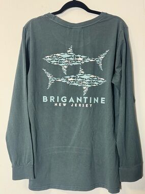 American Vintage Men's Long Sleeve Shirt in Seafoam Green with Shark Size L NWT